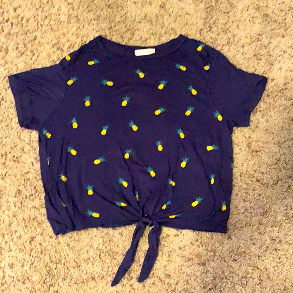 Pineapple and Navy Blue Knotted Crop Top
